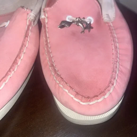 Sperry Top-Sider Pink Leather Suede Slides/Loafers - 9M Dolphin Shell Starfish - Picture 3 of 8
